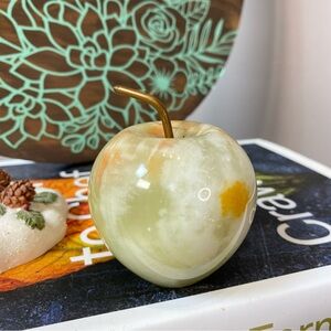 Vintage Onyx Apple Paperweight Petite Genuine Stone Sculpture